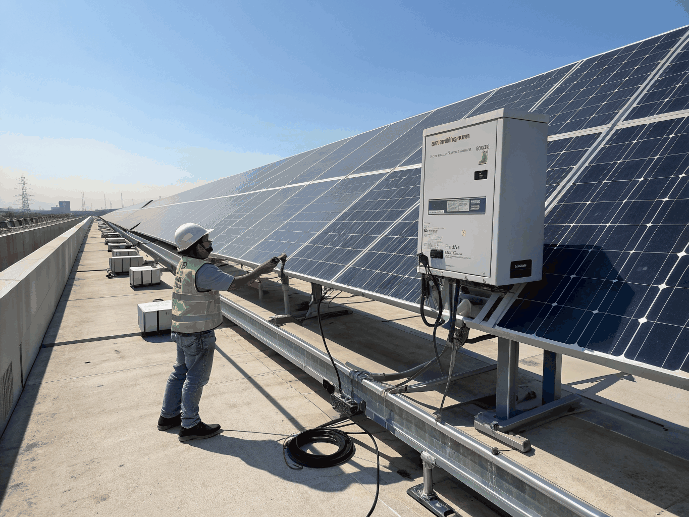 Utility-scale photovoltaic solar farm inverter and power storage unit