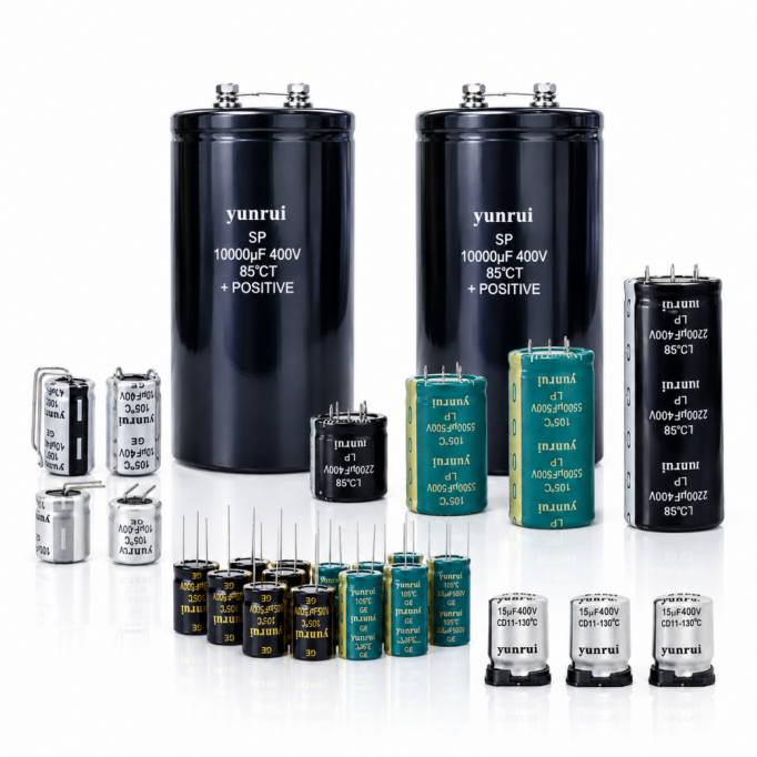 Industrial aluminum electrolytic capacitors with protective sleeves and polarized terminal leads