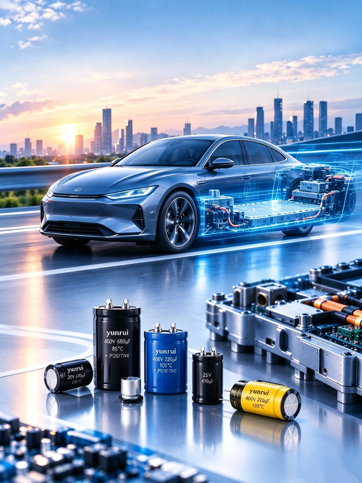 Yunrui capacitors fitted in an automotive electronic module application