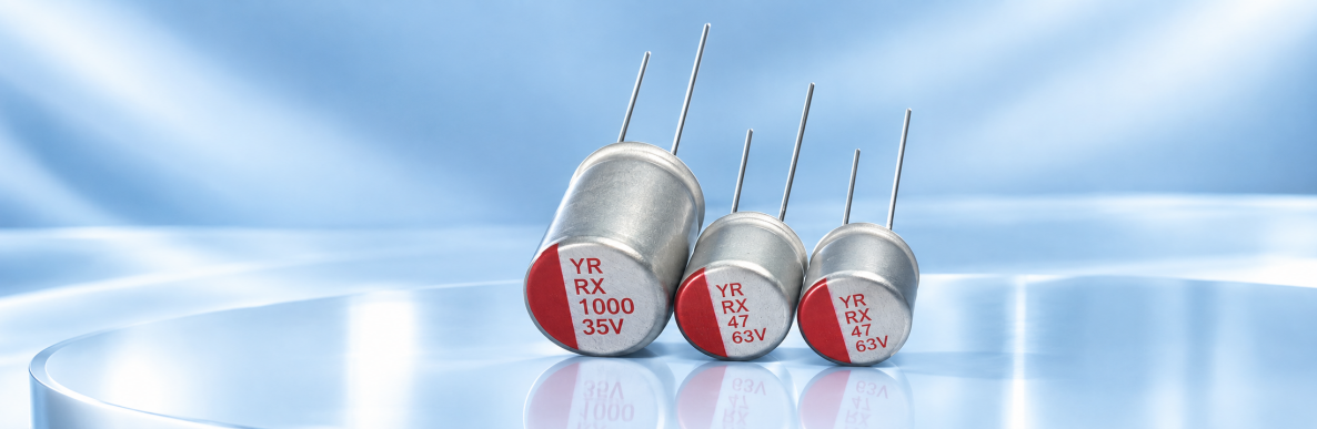 Yunrui radial leaded aluminum electrolytic capacitors in a range of case sizes